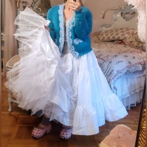 Vintage White ruffled tulle petticoat Crinoline maxi voluminous skirt sz S-M